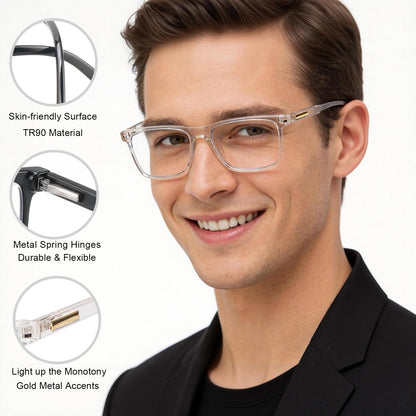 Missfive 2 Pack Unisex Progressive Multifocus Reading Glasses for Men Women, Anti Blue/UV No-Line Multifocal Readers with Durable Metal Spring Hinge, Stylish Eyewear for Near Workspace Eyewear