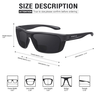 Missfive Premium Bifocal Reading Sunglasses Men Lightweight Wrap Around Design Sun Readers, UV Protection, TR90 Frame Sports/Outdoor/Driving, Black & Teal