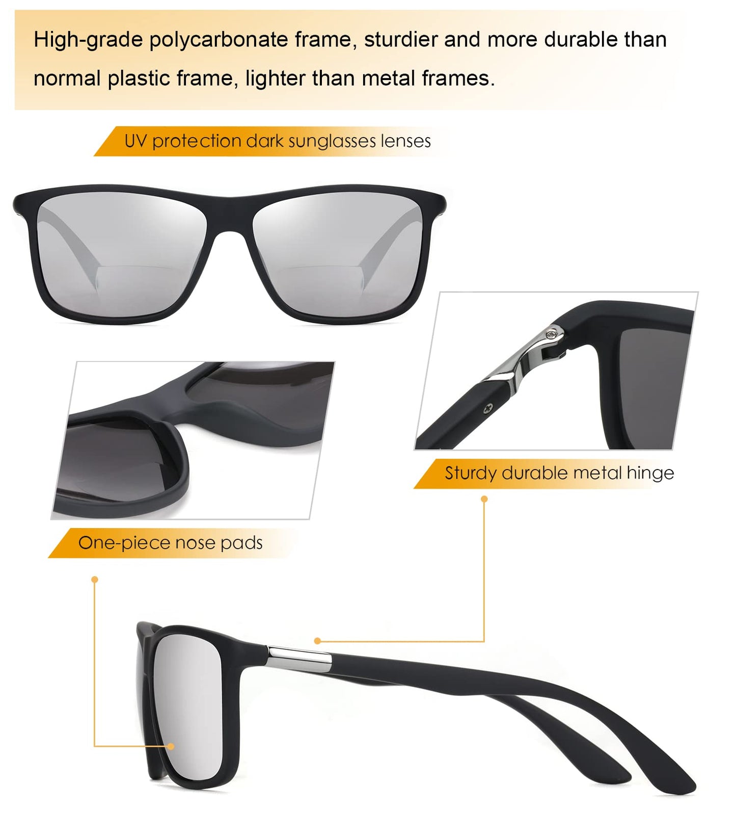 Missfive Mens Bifocal Reading Sunglasses UV Protection for Outdoor/Far/Near Use Sun Readers, Classic Retro Designer Eyeglasses, Trendy Vintage Eyewear with Metal Hinge (Glossy Black)