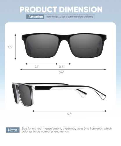 Missfive 2-Pack Mens Light Bifocal Sun Reading Glasses Blue Light Blocking, Near/Far Dual-use Spring Hinge Sun Readers, Anti UV/Eye Strain Comfort Premium Sunglasses