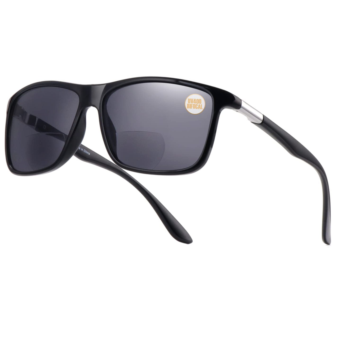 Missfive Mens Bifocal Reading Sunglasses UV Protection for Outdoor/Far/Near Use Sun Readers, Classic Retro Designer Eyeglasses, Trendy Vintage Eyewear with Metal Hinge (Glossy Black)