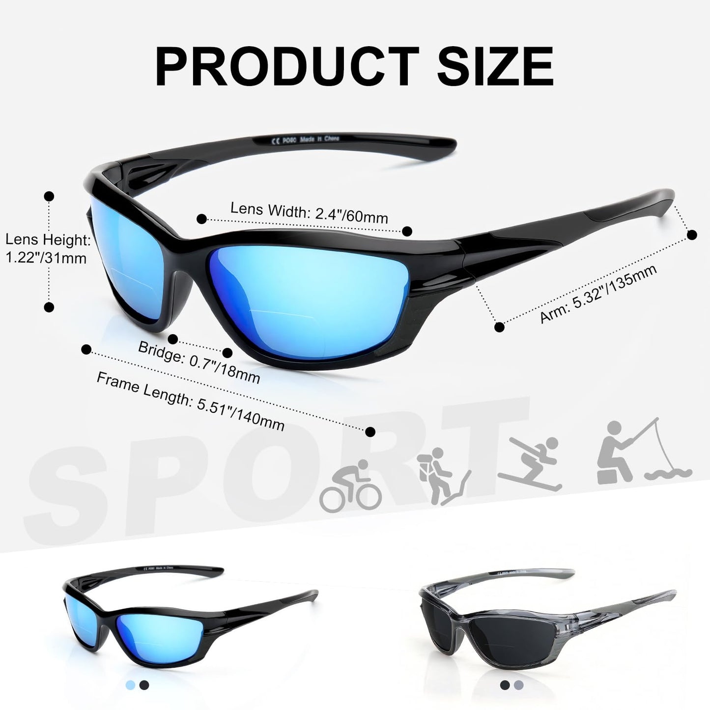 Missfive 2-Pack Mens Go-To Bifocal Sunglasses with Readers Built In, Resilient Temple Comfort-Fit Sport Wrap Around Frame & UV400 Protection, Driving & Reading Glasses for Outdoor