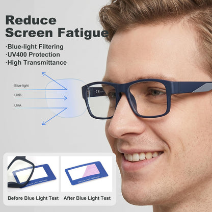 Missfive Thicken TR90 Progressive Multifocus Reading Glasses Men, Strong & Flexible 5-barrel Metal Spring Hinges, Solid Thickened Arms, No-Line Blue Light Filter Multifocal Computer Readers