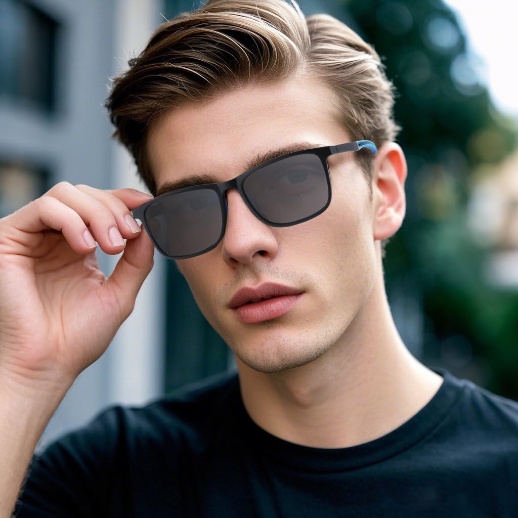 Missfive Premium Bifocal Reading Sunglasses Men Lightweight Sun Readers, UV Protection, TR90 Frame with Metal Spring Hinge Sports/Driving Glasses，Black & Blue