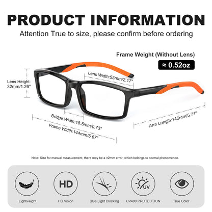 Missfive 2 Pack Sporty-Comfort Progressive Multifocus Reading Glasses Men, Super Flexible TR90 Frame with Anti-slip Rubber Tips, Anti-Blue Light Multifocal Computer Readers for Near Range